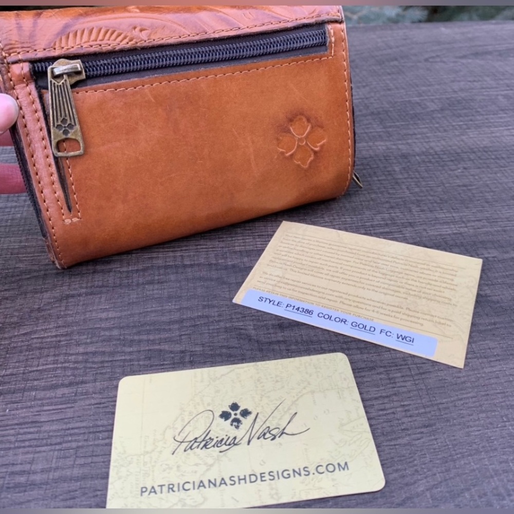 Patricia Nash Embossed Floral Leather Wallet in Cognac - Picture 7 of 7